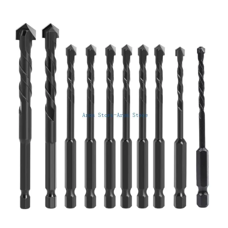 H3CF 10pcs Triângulo hexagonal Aço parede parede parede concreto Bit Bit mármore doméstico Mão perfuração Bit