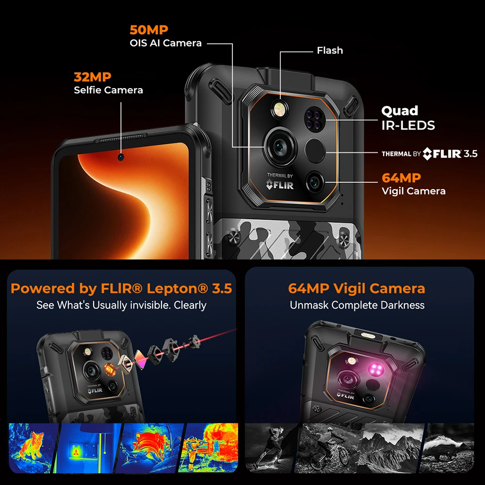 هاتف RugOne Xever 7 Pro 5G المتين، التصوير الحراري، نظام التشغيل Android 15، ذاكرة وصول عشوائي (RAM) بسعة 512 جيجابايت وذاكرة قراءة فقط 12 جيجابايت وذاكرة وصول عشوائي (RAM) بسعة 12 جيجابايت وشاشة 6.67 بوصة ودقة 120 هرت