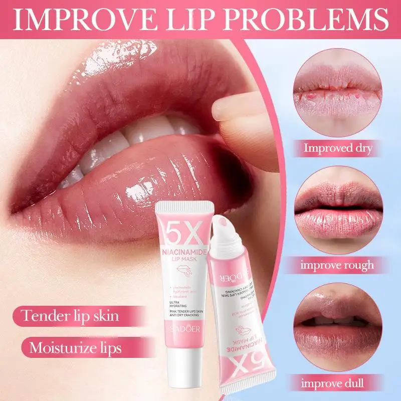 SADOER 5X Niacinamide Plumping Lip Mask Pink Lips | Care Chapped Lips Overnight – Intense Hydration & Anti-Dryness For Soft