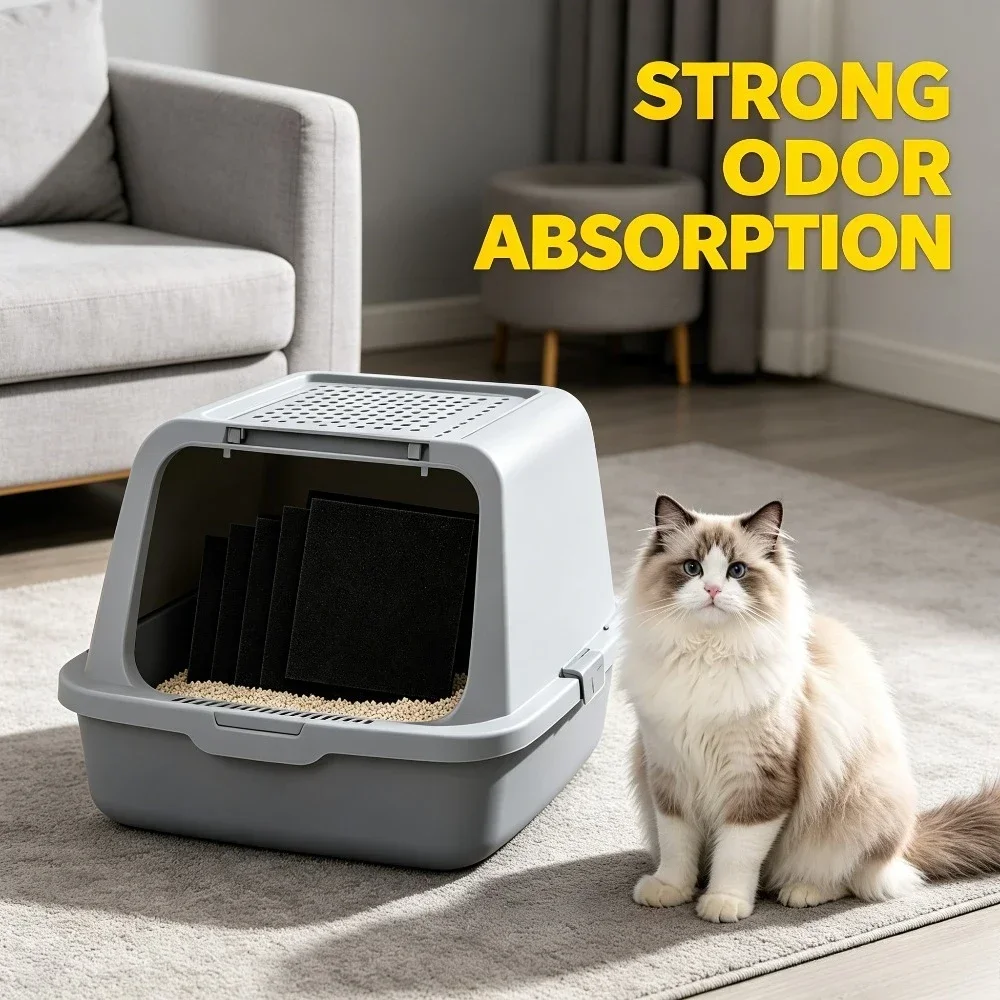Hot Sell For Activated Carbon Cat Litter Box Filter Pads Odor Absorbing Replacement Foam Sheets For Hooded Enclosed Cat Toilet-3