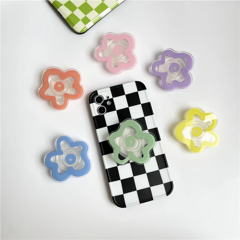 Acrylic Solid Color Transparent Flower Mobile Phone Socket Grip Holder Creative Lazy Desktop Support Back Sticker Cellphone Ring