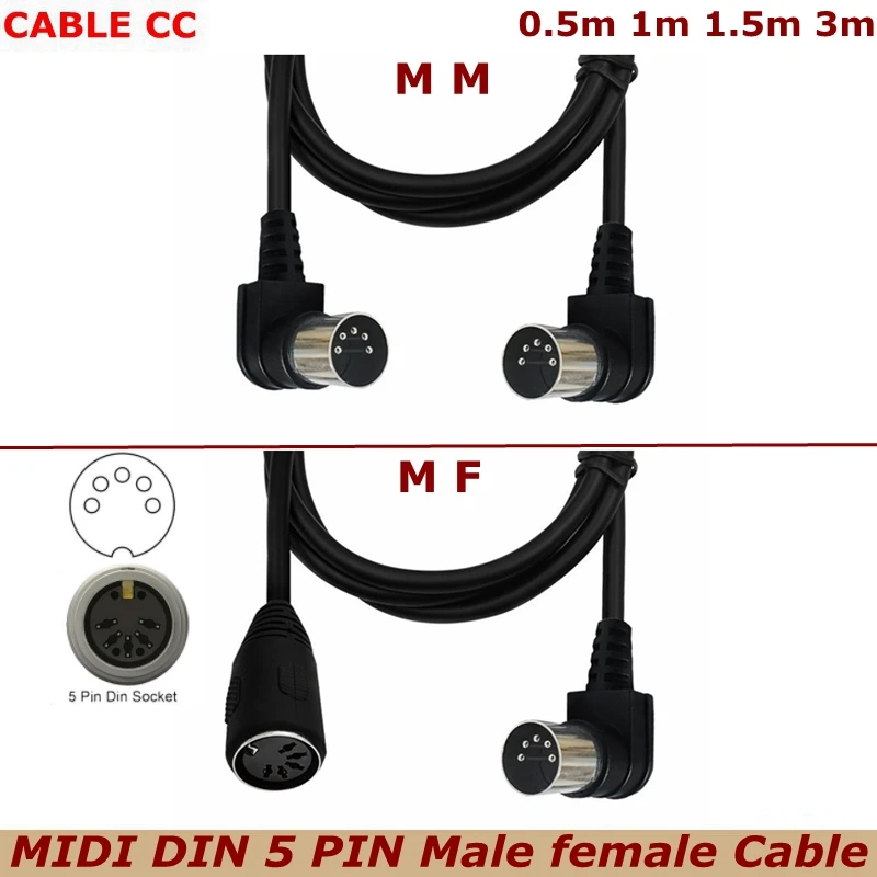 

0.5m 1m 3m DIN 5Pin Male To Female 90 Degree Elbow Audio MIDIAT Adapter Cable for MIDI Keyboard MIDI Extension Cable