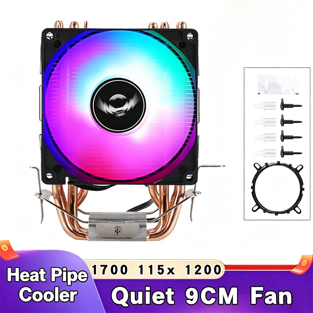 90mm-4ヒートパイプ-ダウンブローcpuクーラー-4ピンpwm油圧ベアリング-rgb冷却ファン-cpuヒートシンク-lga1700-lga1200-am4-am3-am2対応