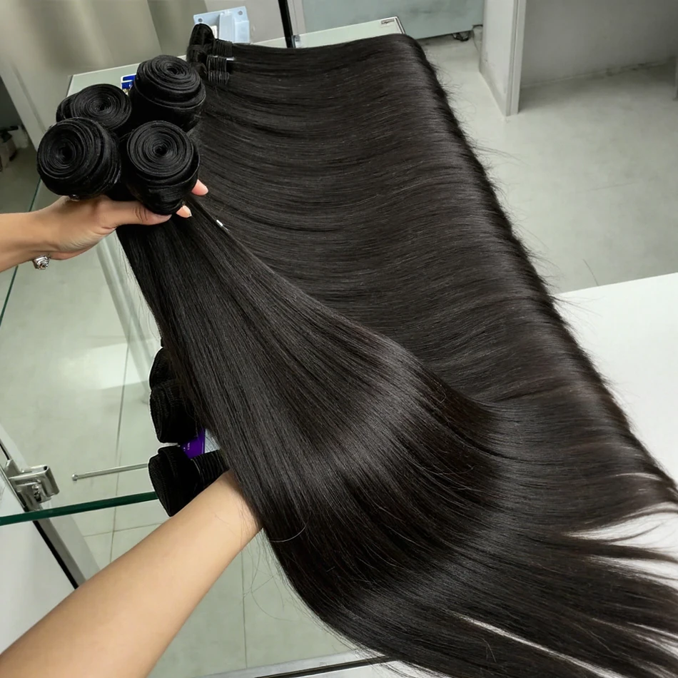 30 32 Inch Bone Straight Bundles Human Hair Unprocessed Raw Remy Hair 3 4 Bundles Brazilian Extension Double Weft For Women
