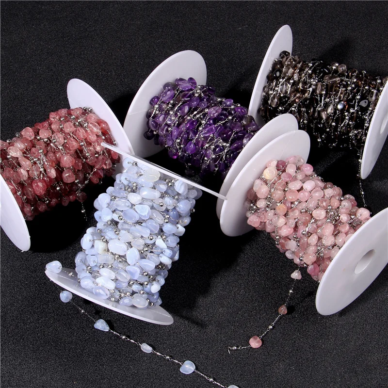 Fashion Trend Natural Stone Bead Chains Stainless Steel Irregular Agat Quartz Chips Beads DIY Women Necklace Choker Bracelets