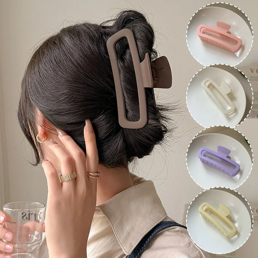 Large Size Hair Claw Office Elegant Women Hair Clip Rectangular Frosted Shark Clip Fashion High Ponytail Hairpin Hair Accessory