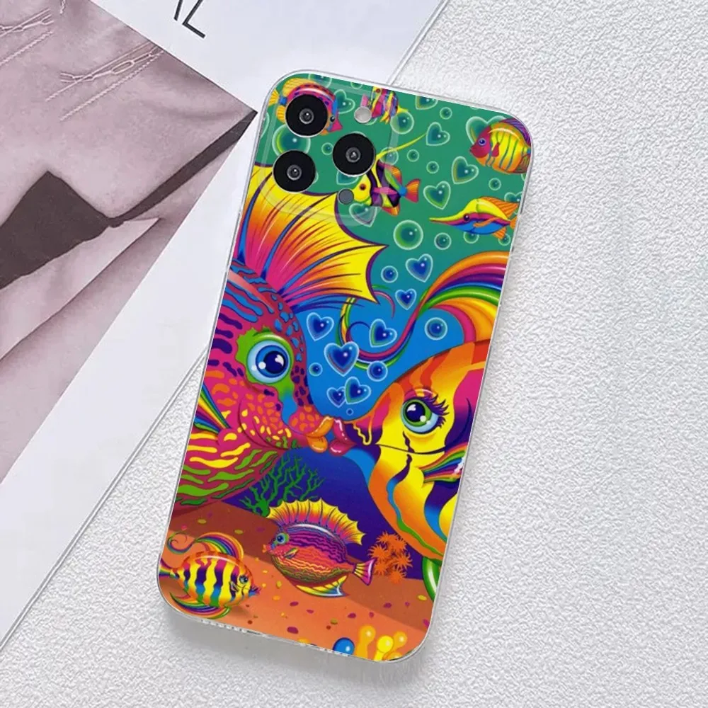 L-Lisa Frank Art Phone Case For iPhone 11,12,Mini,13,14,15,Pro,XS,Max,X 8,7,6s,Plus,5,SE,XR Transparent Shell