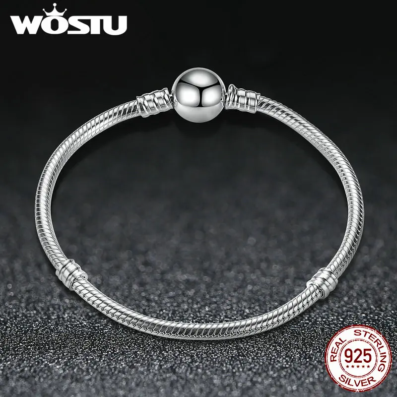 Imagem -04 - Sterling Pulseira Corrente de Prata para Mulheres Pulseira Original Encaixa Autênticos Encantos Contas Fazer Jóias da Moda Wostu-925