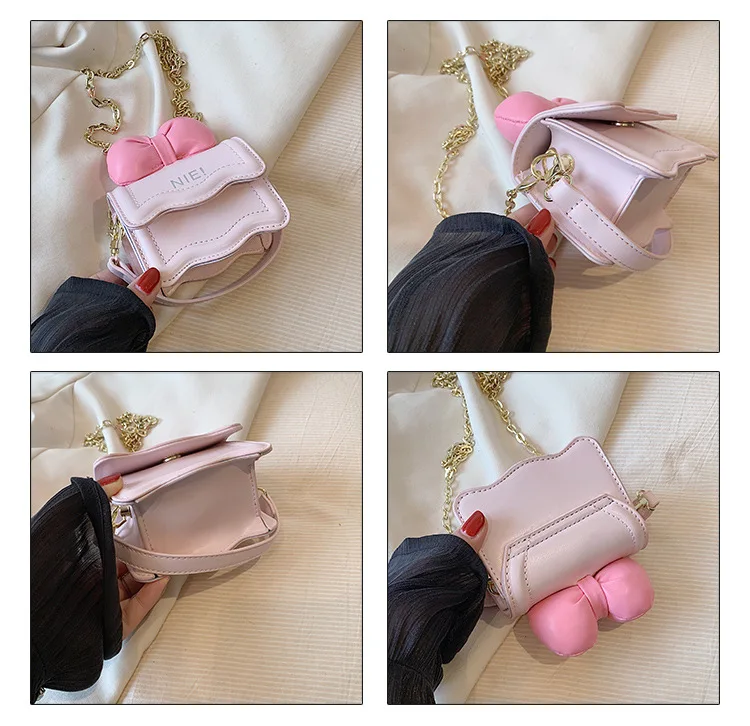 Niedliche Umhängetasche mit Schleifenkette, koreanische Mini-Schultertasche für Mädchen, Kinder, Mutter, Tochter, passende Modetasche – Detail 5