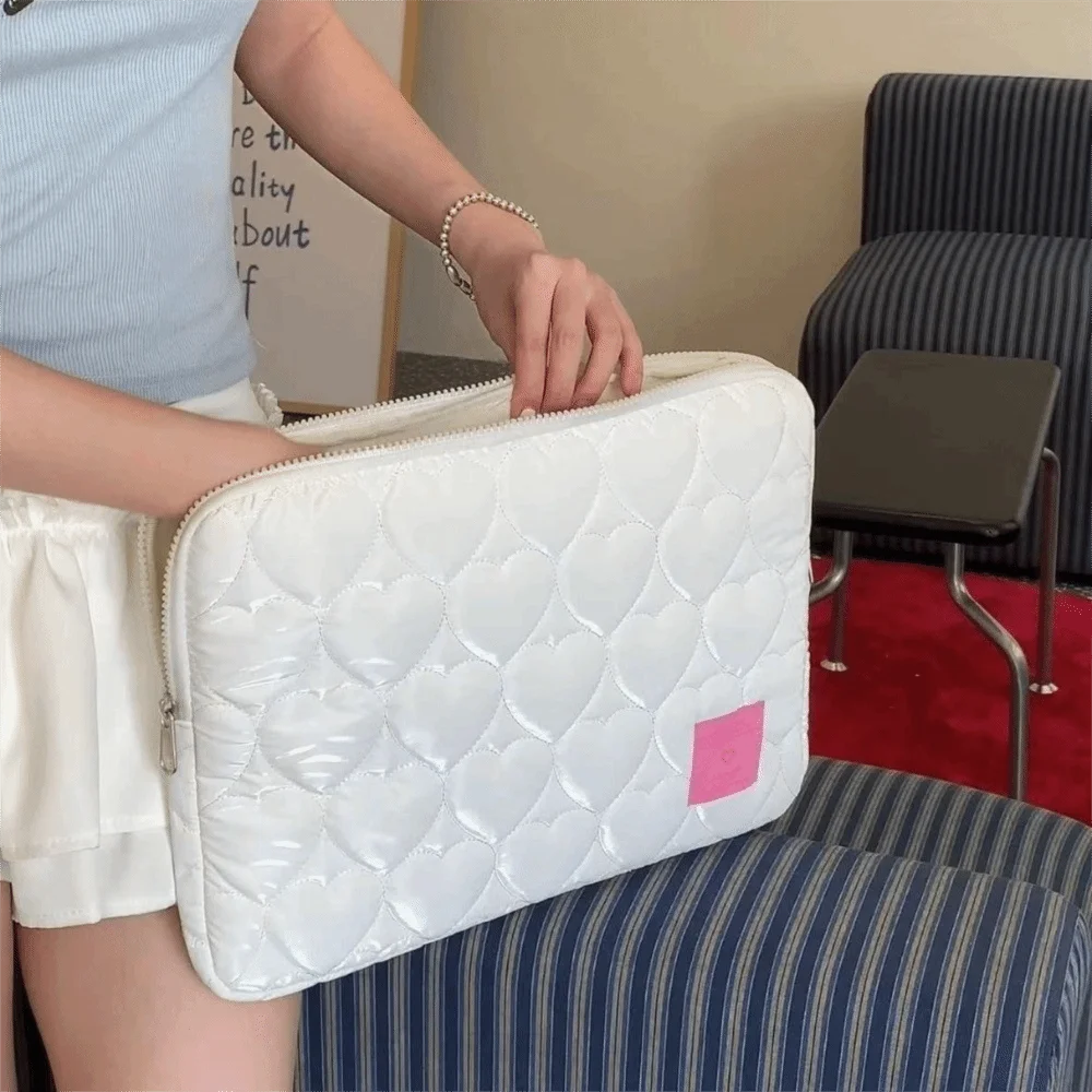 Tablet Cover Love Heart Tablet Storage Bag Large Capacity Korean Style Computer Bag Shockproof Puffy Design Laptop Sleeve Work