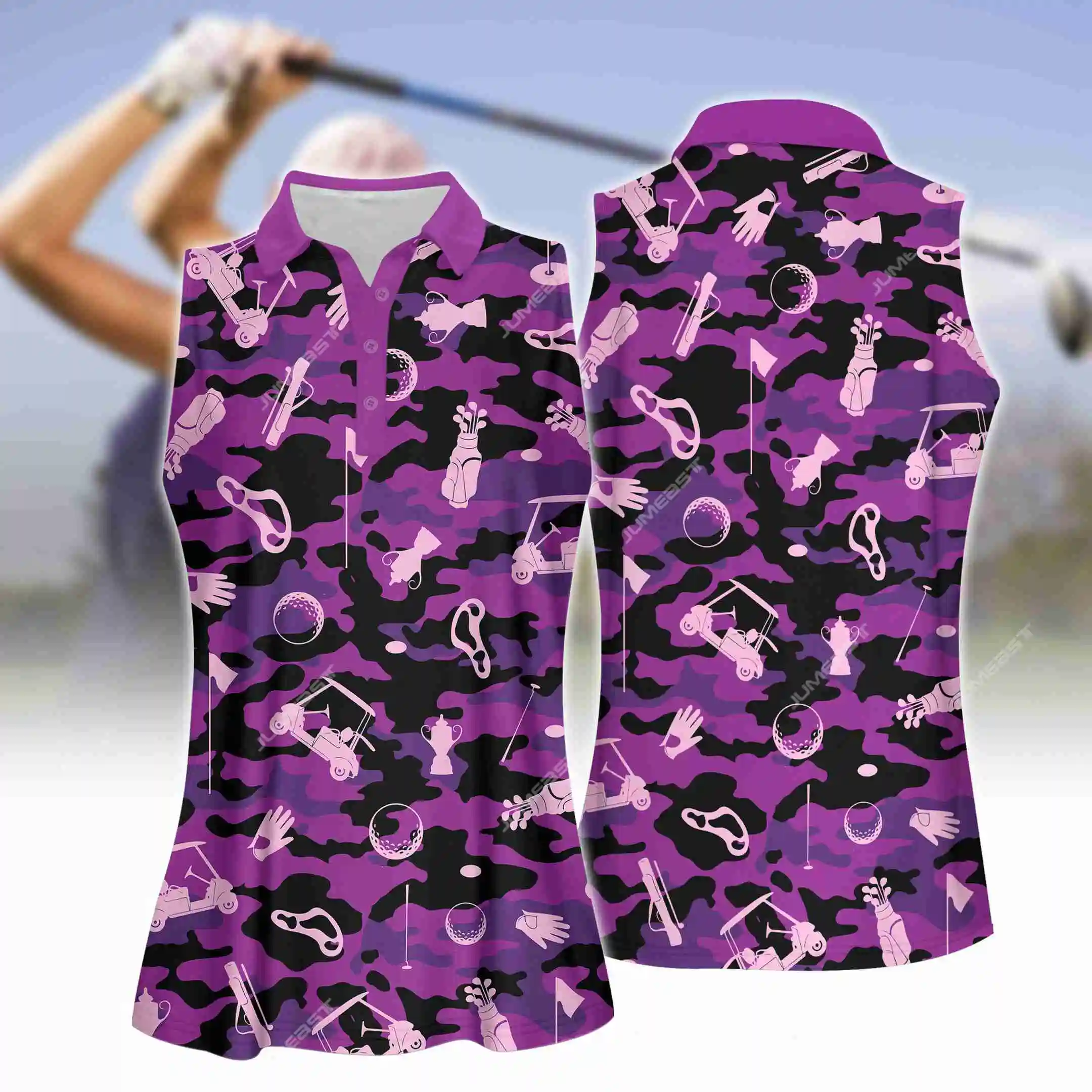 Jumeast Women Sleeveless Golf Polo Shirts 3D Printed Swing Camouflage Cartoon Sportswear Tee Workout Light Academia Y2K Clothing