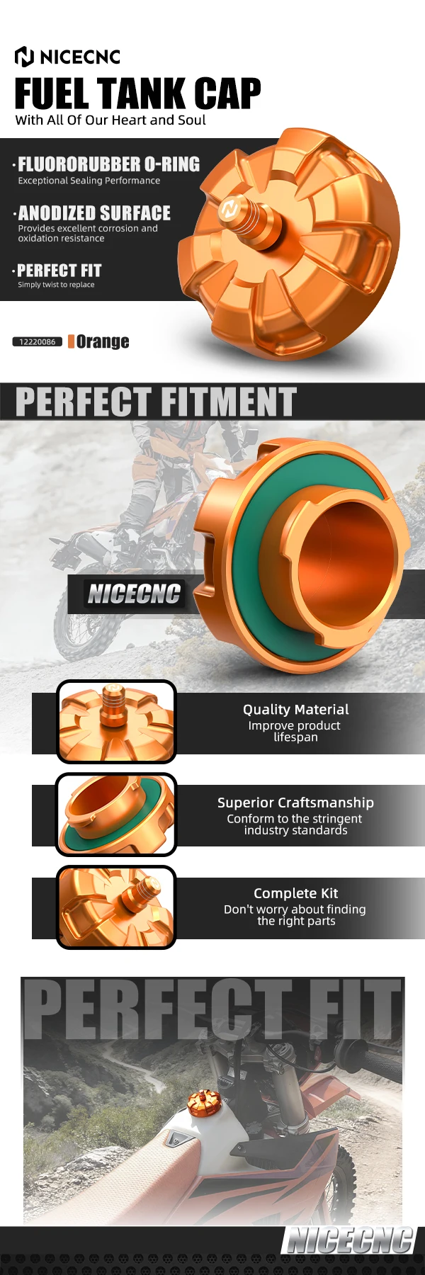 NICECNC Für 2024 2025 2026 KTM EXC 300 EXC 250 300 XC-W 350 EXC-F Tankdeckel Tankverlängerungsrohr-Kit 125 SX 450 SX-F – Detail 1