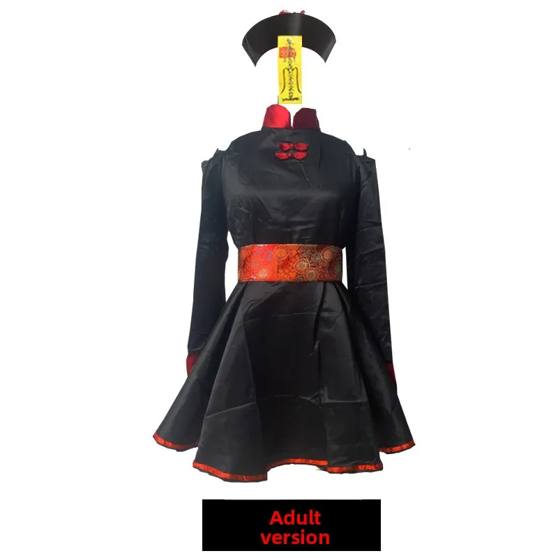 loween Zombie Costume Bambino Adulto Qing Dynas Terrore eup Par Poliestere Abbigliamento tradizionale cinese Rosa Indigo