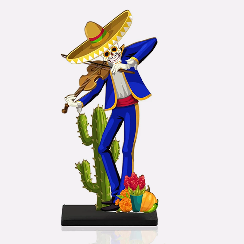 Day Of The Dead Violin Musician Wooden Table Stand - Home Altar Fiesta Party Entryway Table Ornament