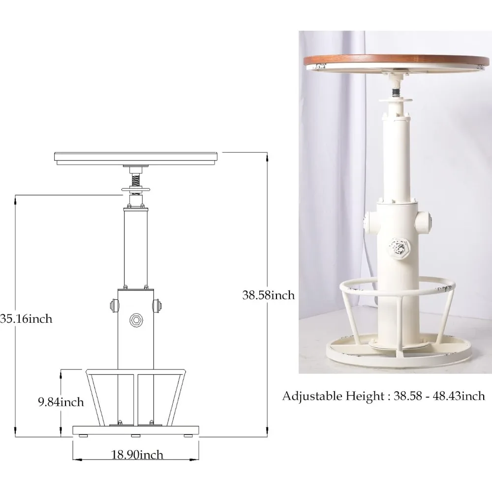 Tavolo da bar in stile industriale ad altezza regolabile, 38,58-48,43 pollici, finitura bianco antico, adatto per pub, cucina, sala da pranzo e C