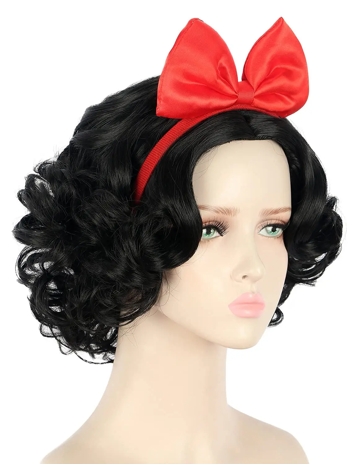 Snow White Princess Girls Adult Women Synthetic Short Bob Wave Black Cosplay Wig Halloween Carnival Wig Anime Party Wig