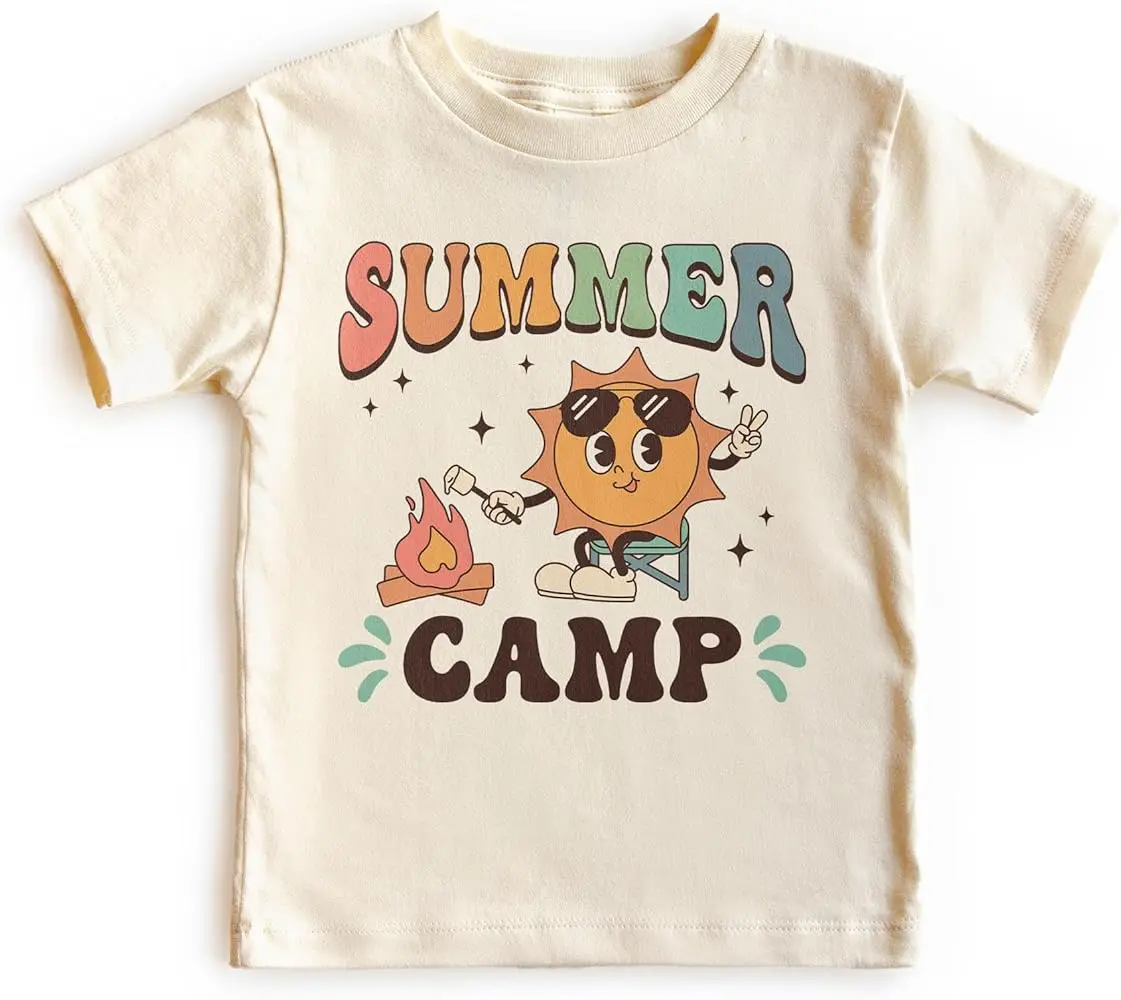 Retro Summer Camp Kids Shirt - Cute Smores Campfire Hiking Camping Outfit -  Summer Short Sleeve