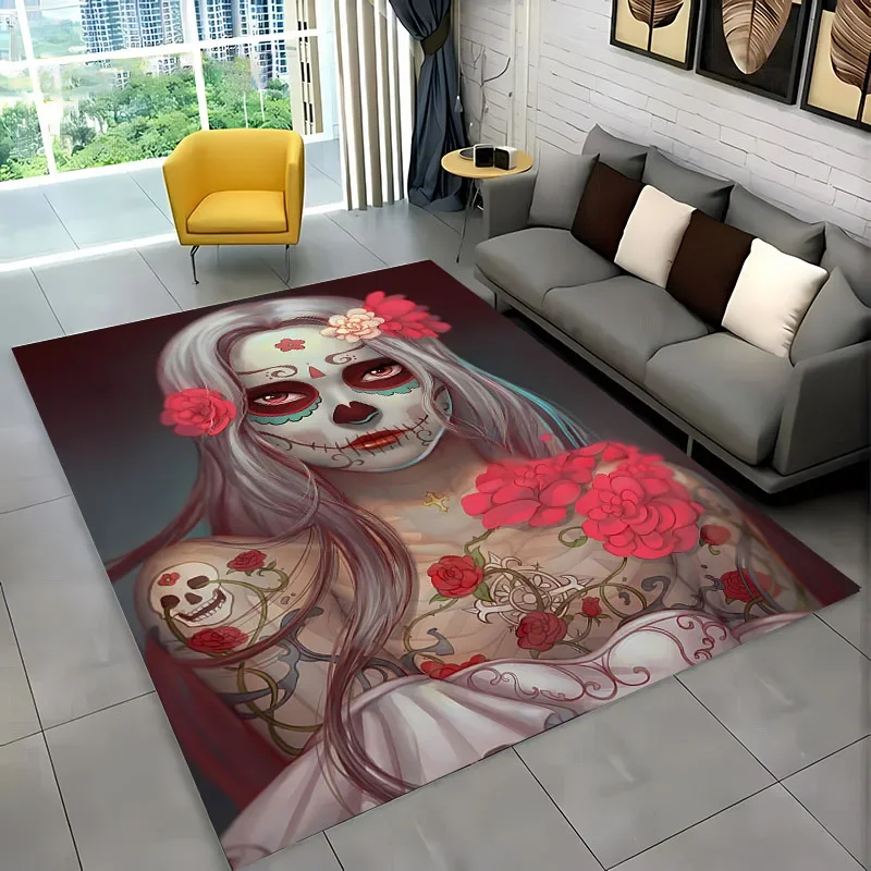 HD Printing Mexican Day of The Dead Rug,Carpet for Living Room Bedroom Sofa Doormat Decor Adult Game Non-slip Floor Mat Alfombra