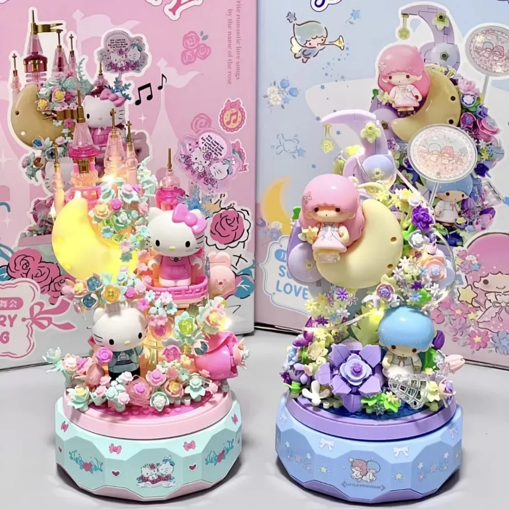 

Sanrio Hellokitty Little Twin Stars Music Box Building Blocks Blind Box Ornaments DIY Toys Moonlight Society Birthday Gifts