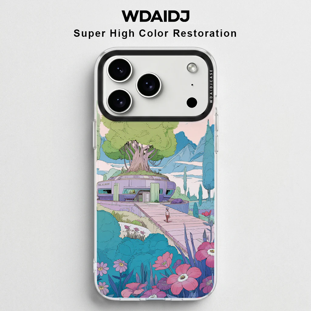 

Retro Anime Sci Fi Landscape Print Clear Phone Case Anti Yellowing Shockproof Slim TPU Cover For iPhone 13 14 15 16 17 Series