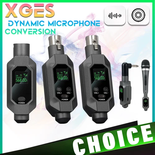 XGES Convertidor de micrófono inalámbrico Transmisor y receptor XLR Sistema inalámbrico de micrófono para micrófono dinámico