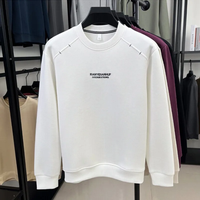 2025 Wiosenne koreańskie bluzy męskie Trendy Wszechstronny Jednolity kolor Luźne Casualowe okrągłe bluzy z dekoltem Streetwear społeczny