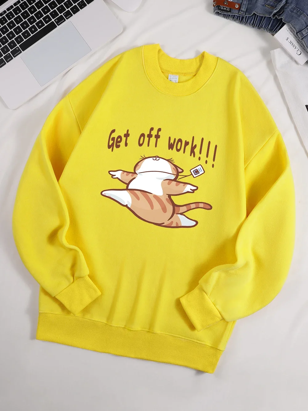 اخرج عن العمل سعيد القط يطبع هوديس النساء أساسيات الشتاء البلوفرات الصوف الدافئة لينة بلوزات امرأة عادية الخريف الملابس