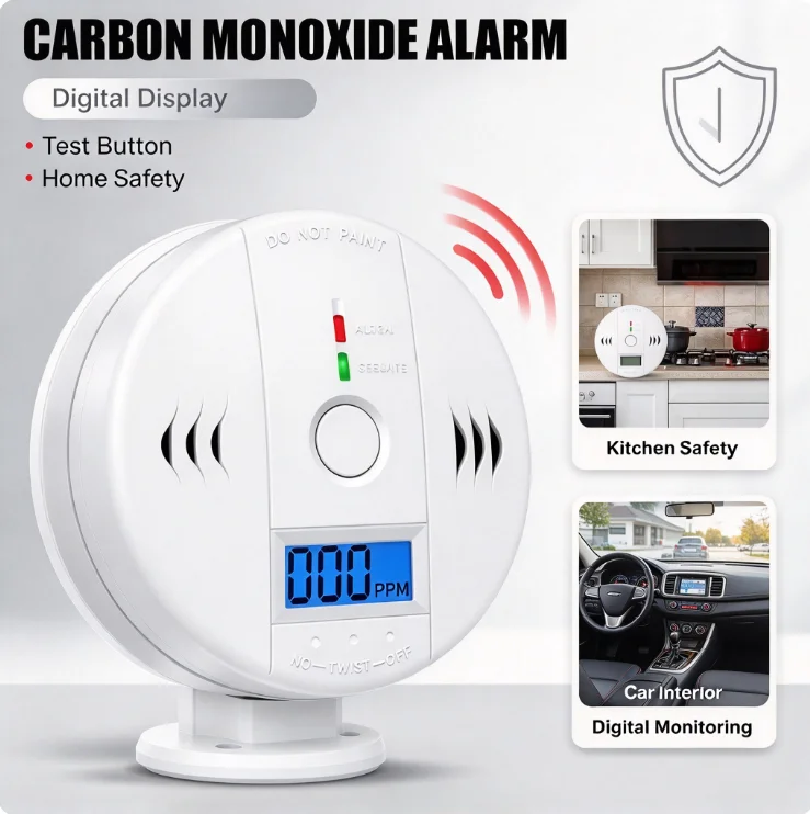 Home Wireless Carbon Monoxide Alarm Smoke Detector LCD Display Toxic Gas Leak Fire Sound Alarm Co Detector for Safety