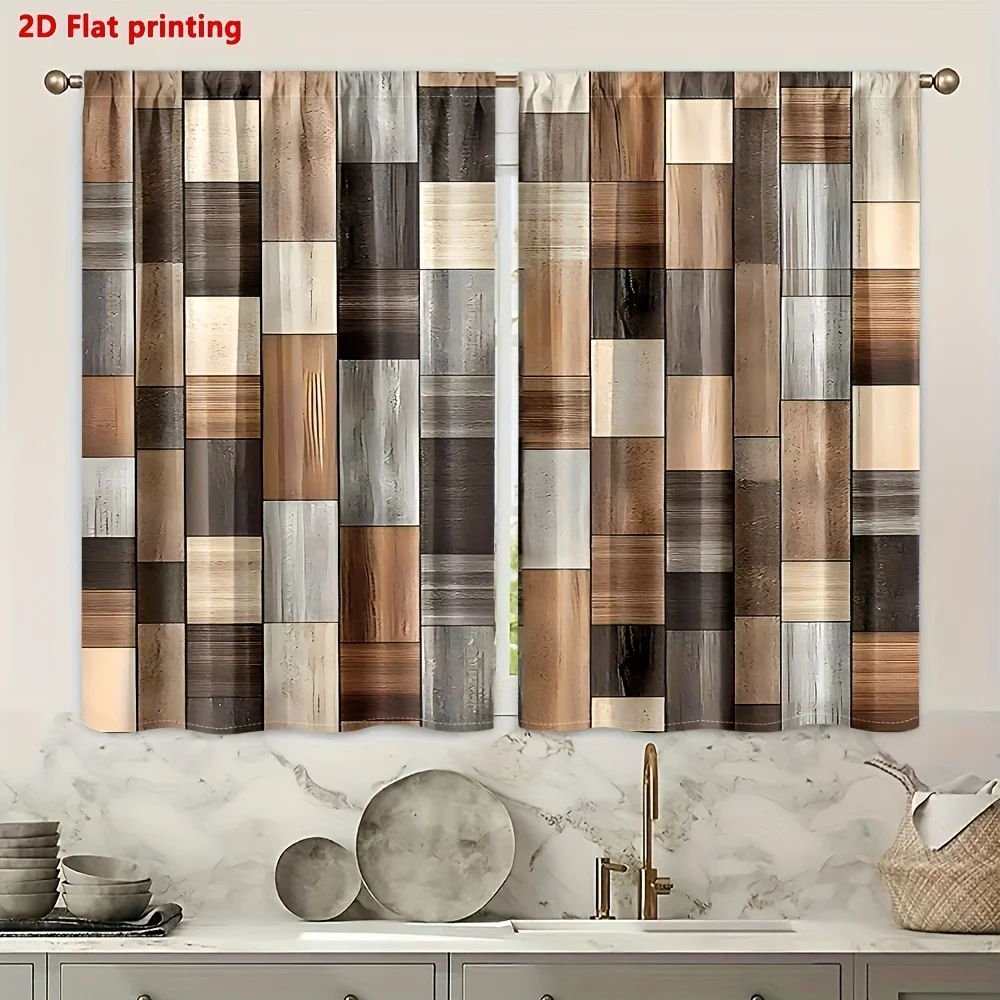 Modern Wood Grain Printed Curtains Drapes for Living Room Home Decor Beige Rustic Plank Window Treatment Curtain Panels