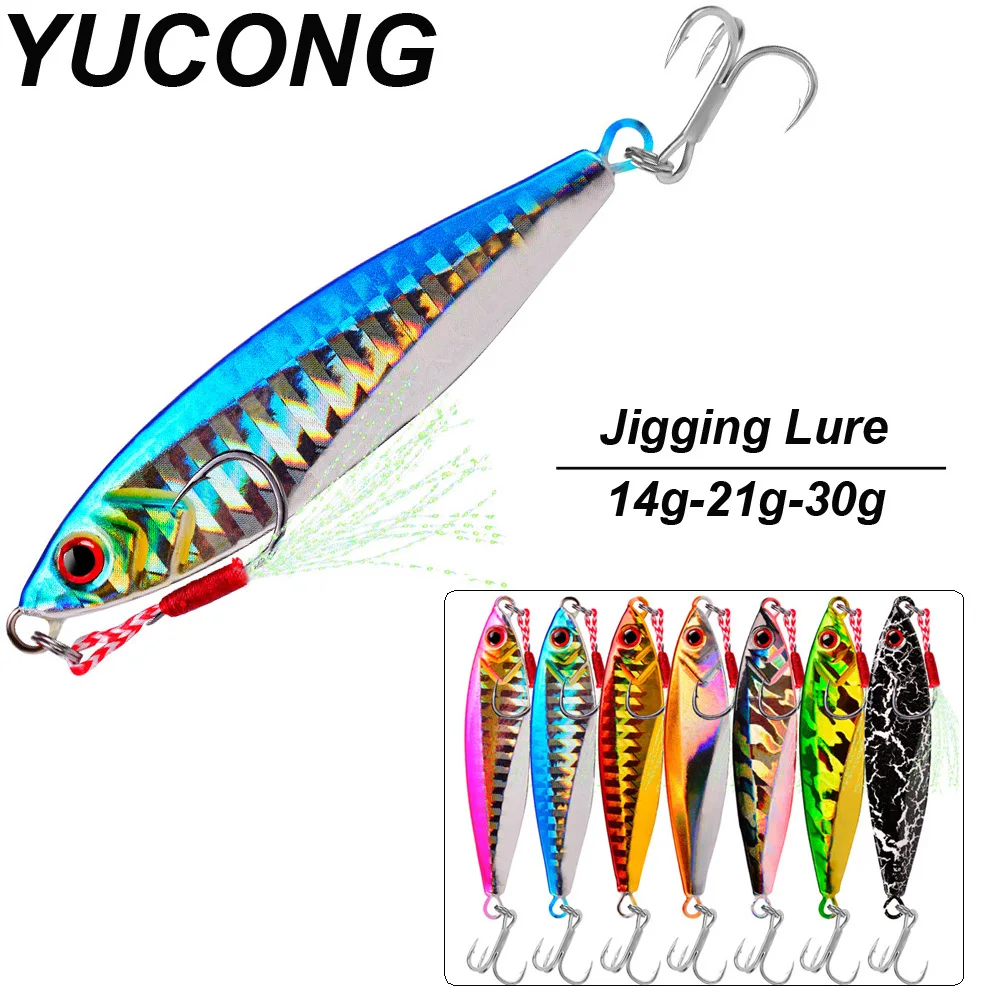 YUCONG 1PX Metal Jigs Lure 14-21-30g Trolling Fishing Bait Shore Casting Jigging Wobbler Sinking Cebos peche mer Pike Isca Pesca