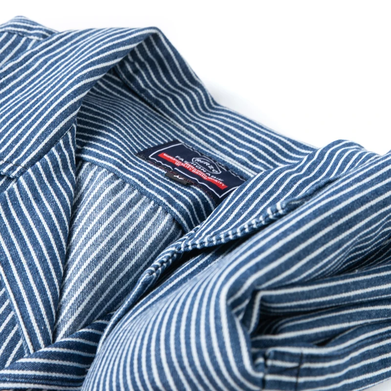 American Striped Short-Sleeve Shirt for Men Cuban Collar Denim Shirt Japanese Retro Loose Casual Hong Kong Style Vintage Chino