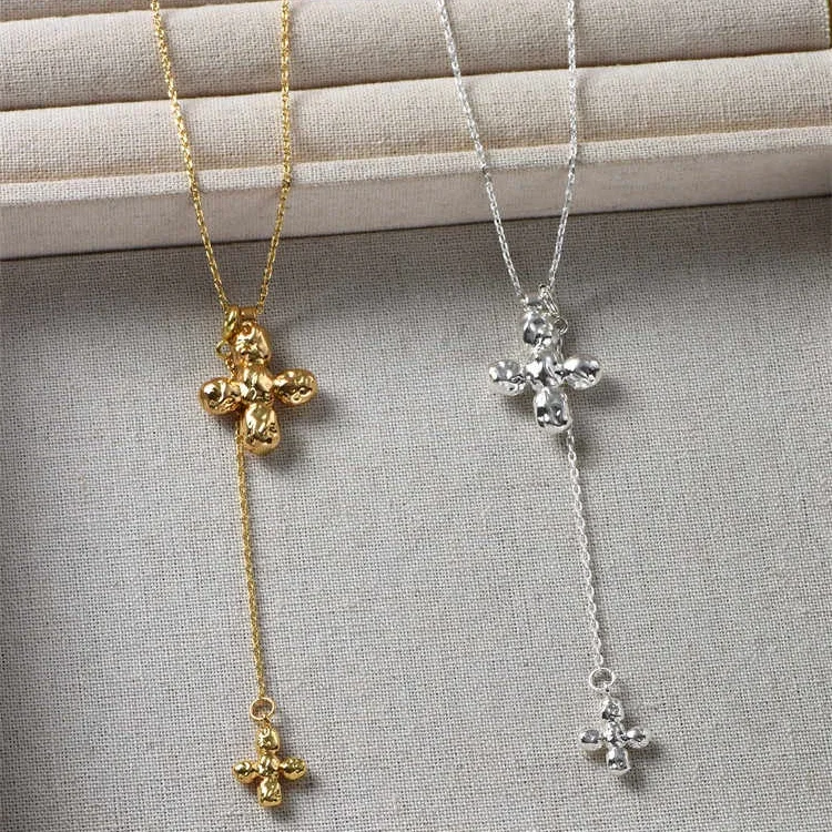 Europe America Big Heart Double Layered Cross Gold Silver Necklace Women Popular Jewelry Trend