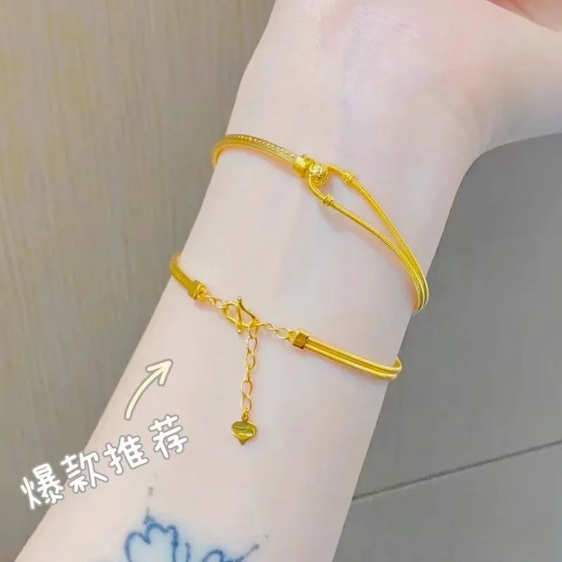 9999 24K real gold Spring horseshoe buckle bracelet C-shaped interlocking bracelet Adjustable AB chain bracelet
