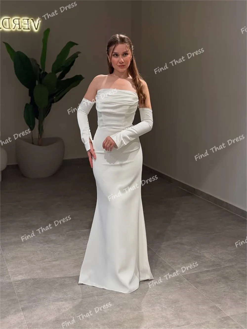 Robe de soirée plissée, col bateau, sur mesure, manches 3/4, gaine, dos nu, longueur au sol, robe de soirée