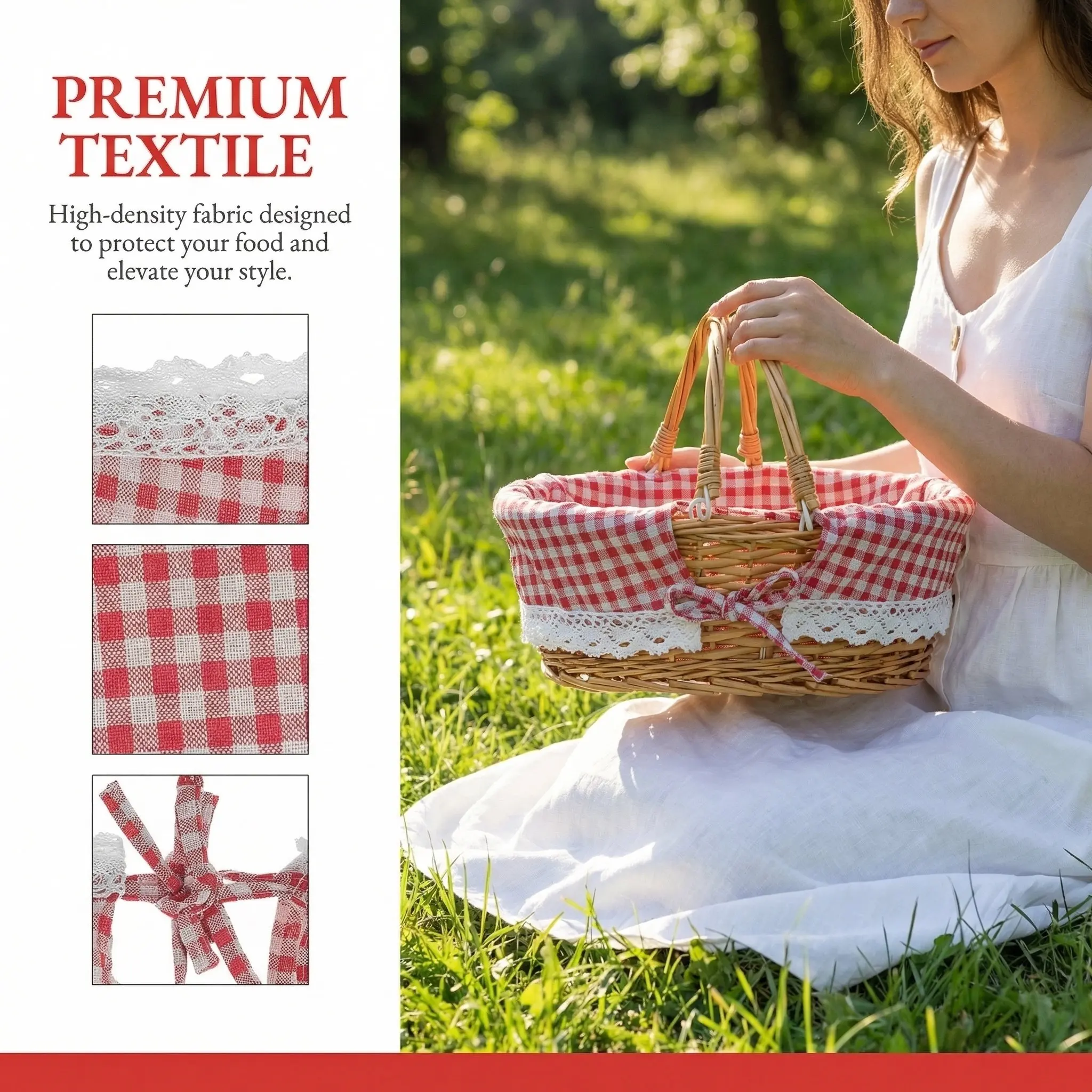 Rattan Basket Liner Replacement Cloth Insert Liner For Wicker Picnic Basket Washable Reusable cloth for Farmhouse Storage Basket view 5