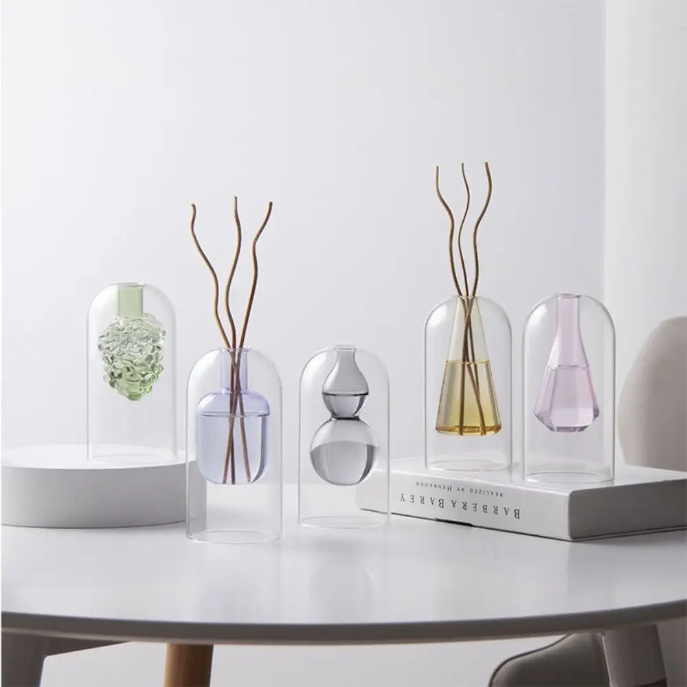 Desktop Ornament Glass Aromatherapy Bottle Double Layered Creative Fragrance Diffuser Bottle Hydroponic Pot Vase Plant