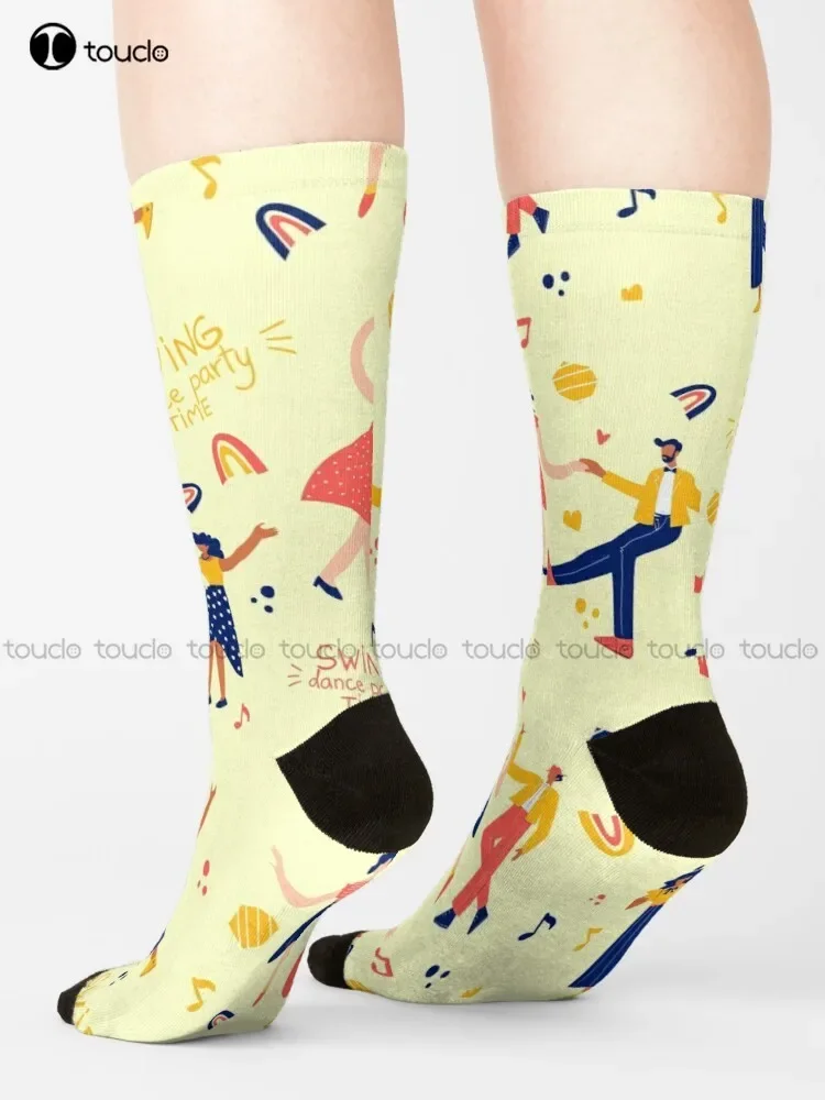 Swing Dance Party Pattern Socks Soccer Socks Women Unisex Adult Teen Youth Socks Christmas Gift Custom Hd High Quality Sock