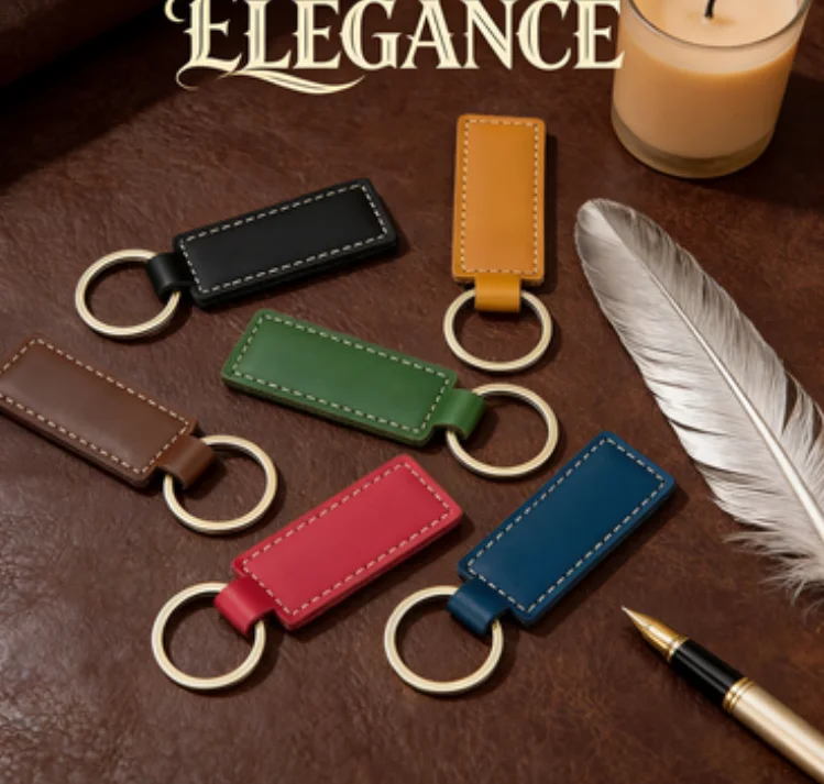 Retro Vintage Custom Name Cowhide Leather Keychain for Men and Women Personalize Car Logo Key Chains Laser Engrave Keyring Gift