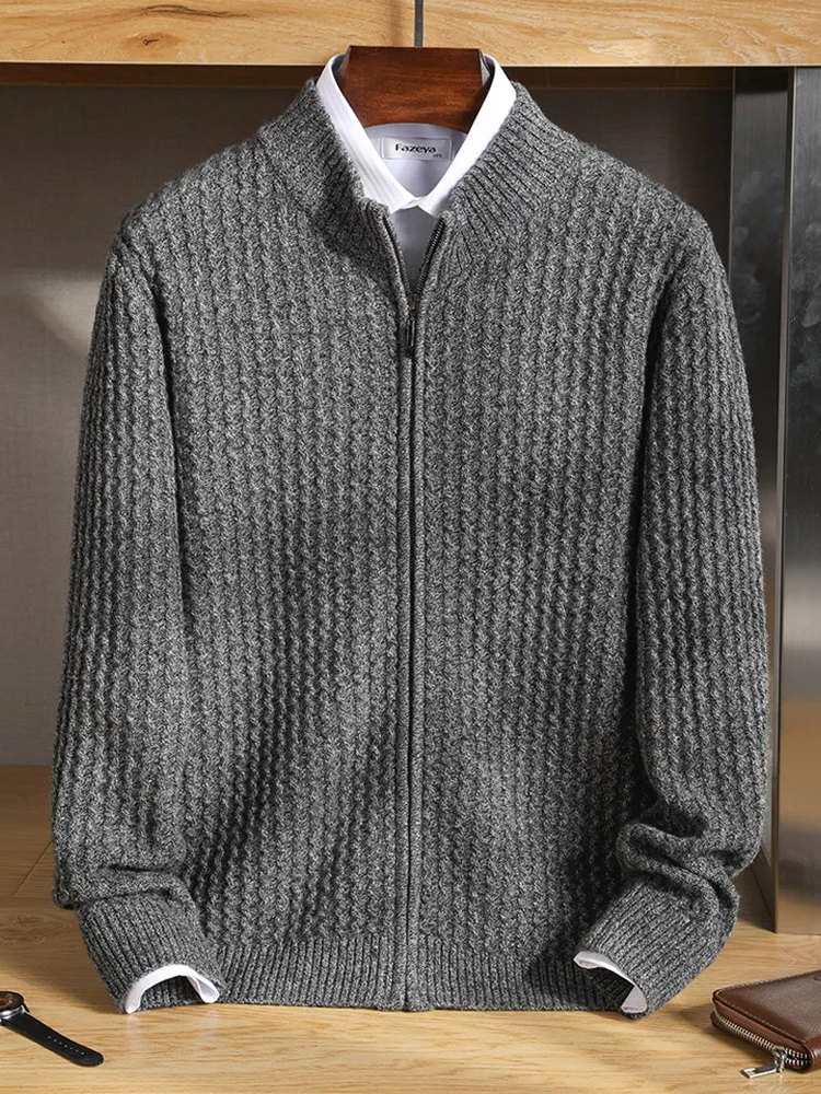 Men's 100% Merino Wool Sweater CoaZipper Cadigan Autumn Winter Thick Warm Outer Coat Smart Casual Basic Cashmere Knitwear Tops