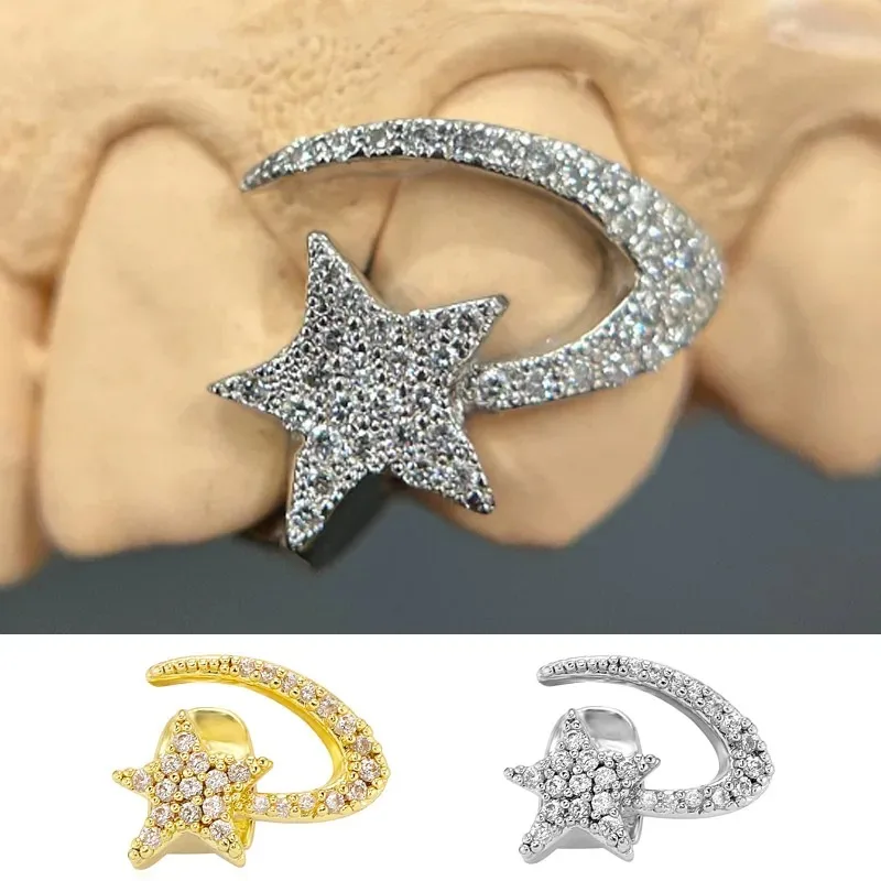 Popular Unisex Iced out Star Teeth Grillz Full CZ Stones Hip Hop Cubic Zircon Dental Grills Jewelry for Men Women