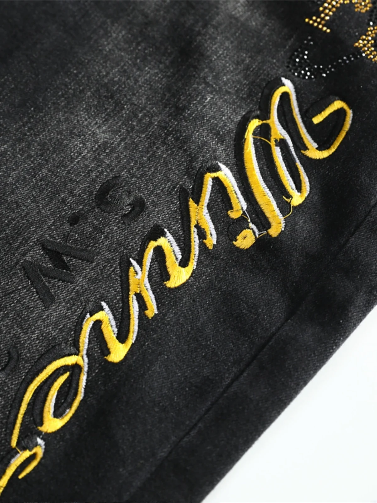 

Модные мужские джинсы с вышивкой тигра, повседневные прямые брюки из хлопкового стрейч-денима, осенняя коллекция, с декором из страз