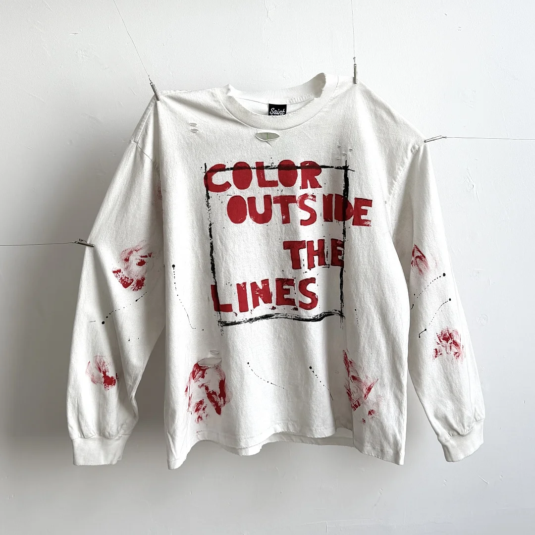 2026 SAINT Street Dirty Free Your Mind Printed Women Men Long Sleeve T shirts tees  Men Washed Distressed T shirts