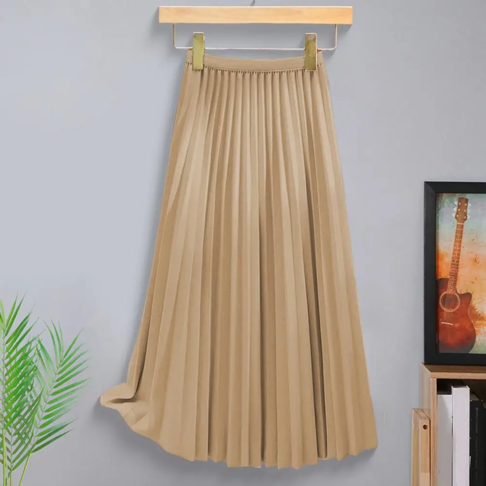 

Женская винтажная юбка миди с широким высоким поясом, плиссированная, А-силуэт, однотонная, из гладкого атласа, длинная, для уличной моды, весна 2026