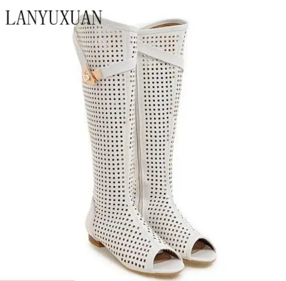 Women\'s High-Cut Peep-Toe Low-Heeled Sandals Casual Shoes Sexy Cool Boots Quality Big Size Range 34-47