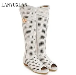 Women's High-Cut Peep-Toe Low-Heeled Sandals Casual Shoes Sexy Cool Boots Quality Big Size Range 34-47