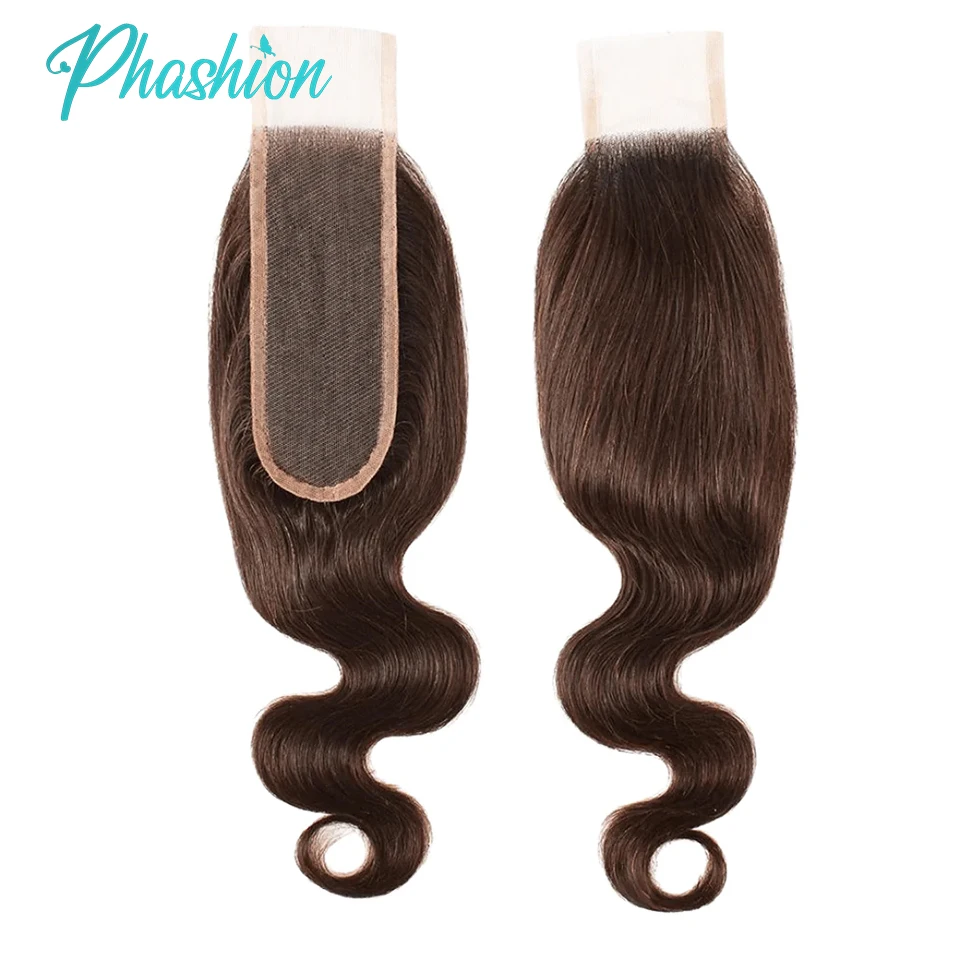 Phashion #4มัดผมสีน้ำตาลช็อกโกแลตถักด้วยผ้าลูกไม้2x6เส้นผมมนุษย์ลอนสีที่ยืดผมเรมี่บราซิล