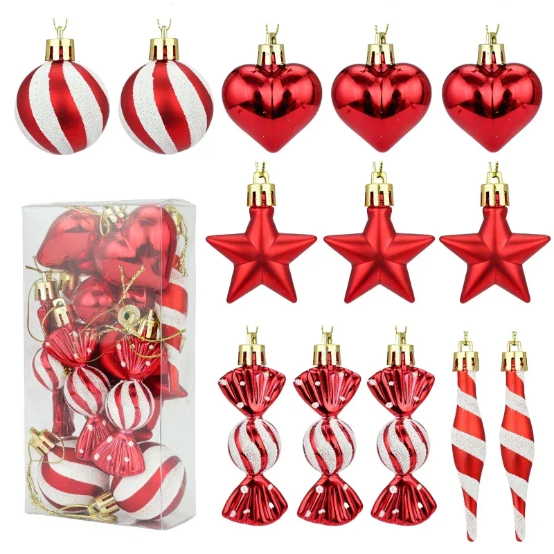 13pcs/box Christmas Ball Ornaments Rose Gold Candy Pendant Christmas Cane Candy Print Christmas Ball Decorations Gift