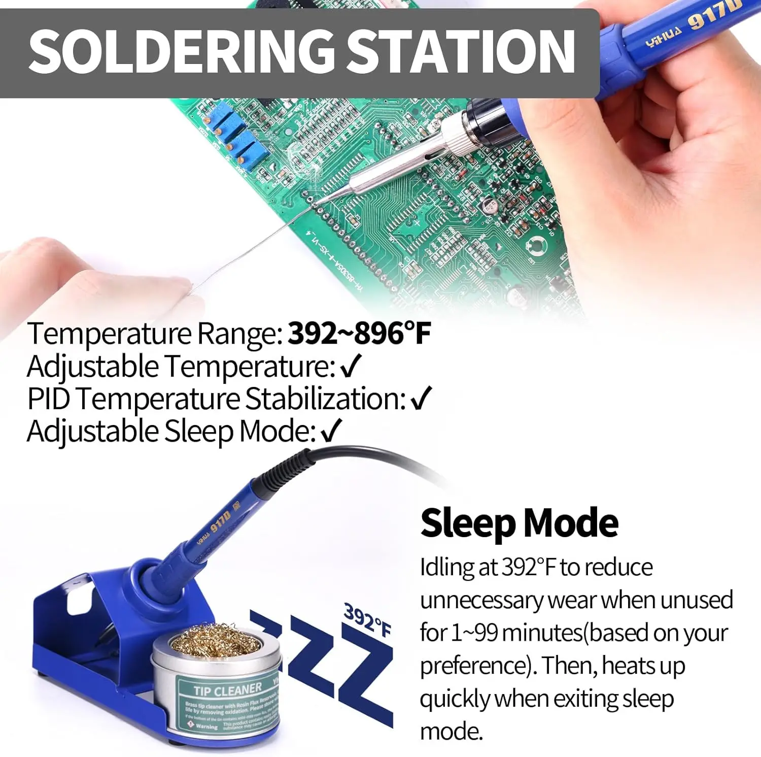 853D 2A USB SMD Hot Air Rework Station, 0-15V DC, 0-2A, 5V USB Charging, 35V DC Meter