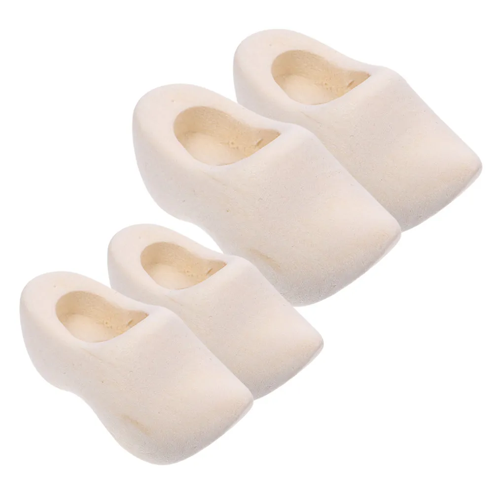 4 Pairs Mini Dutch Wooden Clogs - Unpainted DIY Blank Craft Kit for Dollhouse, Home & Party Decoration