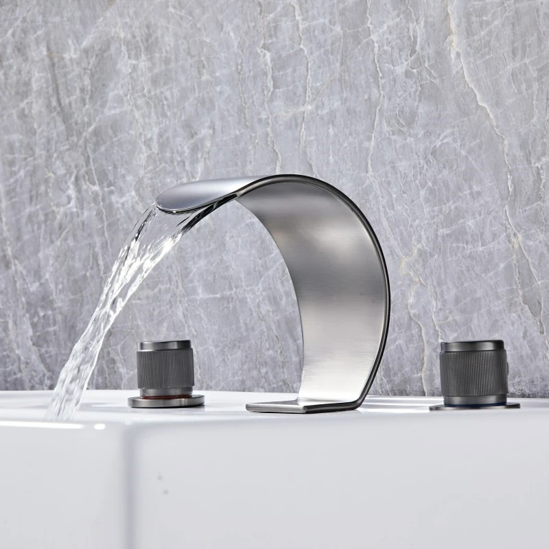 

Three hole waterfall style basin faucet, bathroom countertop faucets hot and cold water mixer morden toilet tap